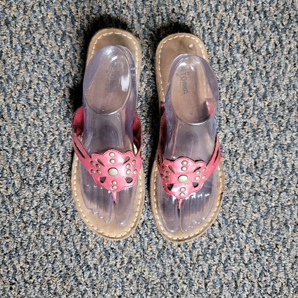 Red Leather Minnetonka Studded Thong Sandals Size 10 - Picture 10 of 15